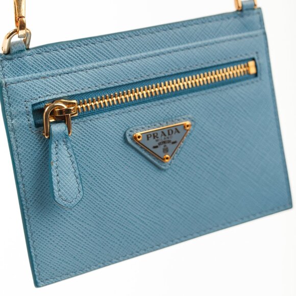 Prada Blue Saffiano Leather Shoulder-Strap Card Holder - Picture 6 of 10